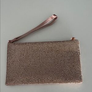 NWOT Elegant Gold Rhinestone and Satin Wristlet
8.5”x5”x.5”